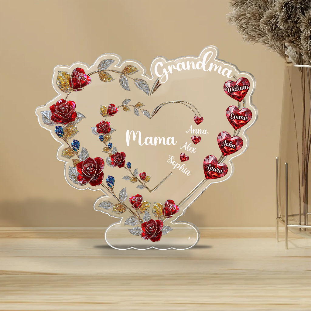 Grandma Mom Floral Heart - Personalized Grandma Custom Shaped Acrylic Plaque