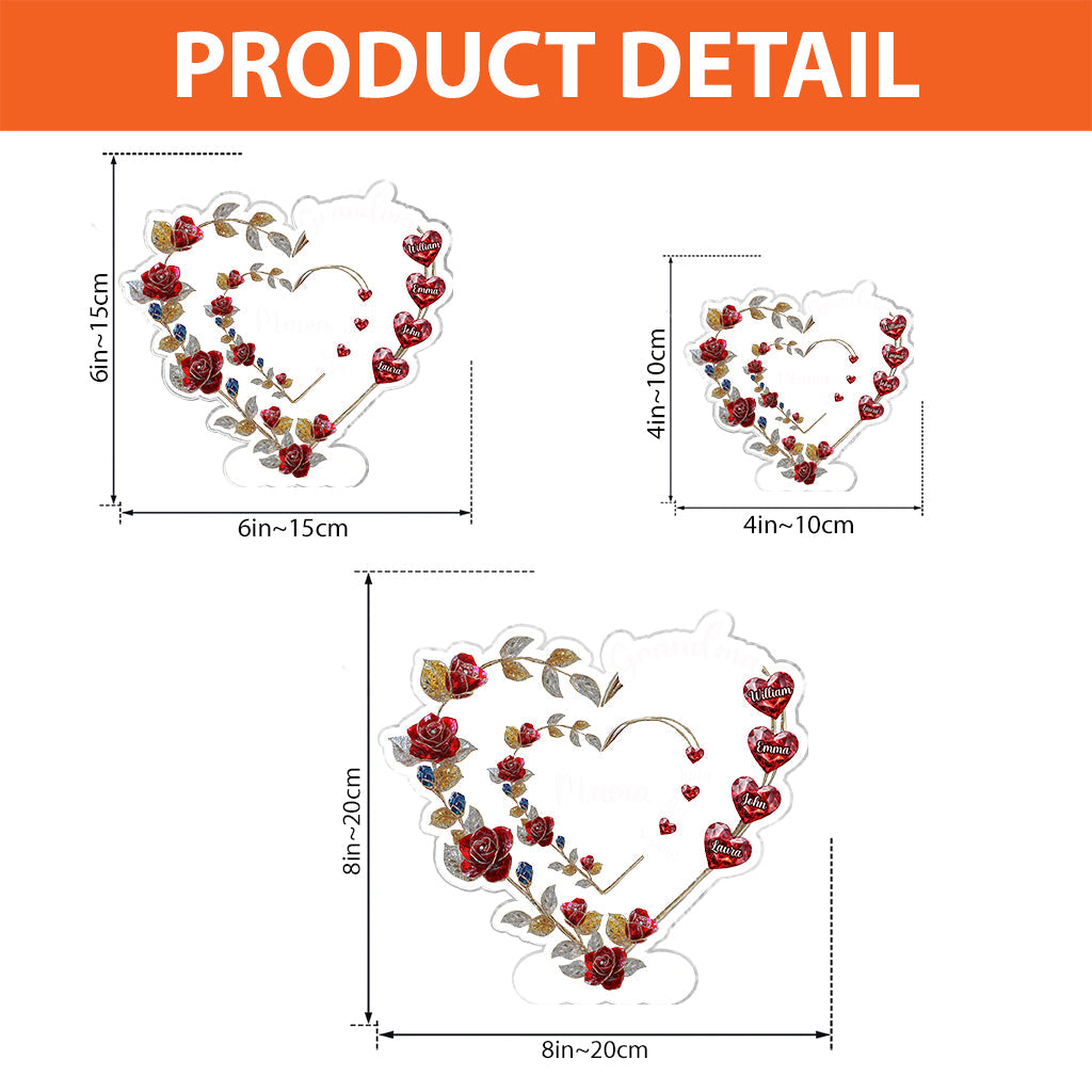 Grandma Mom Floral Heart - Personalized Grandma Custom Shaped Acrylic Plaque