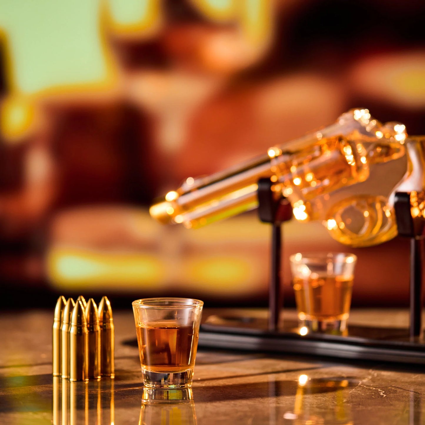 Gun Whiskey Decanter Set with Two Shot Glasses