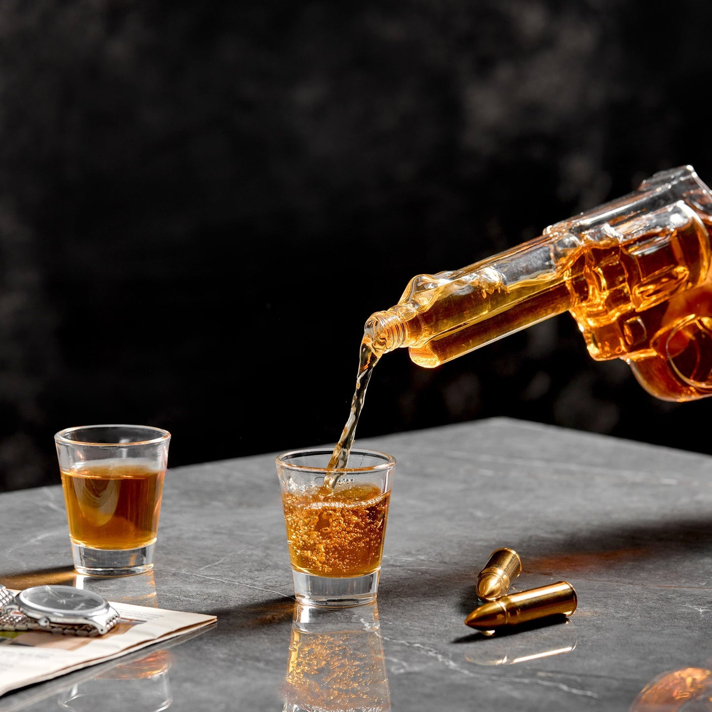 Gun Whiskey Decanter Set with Two Shot Glasses