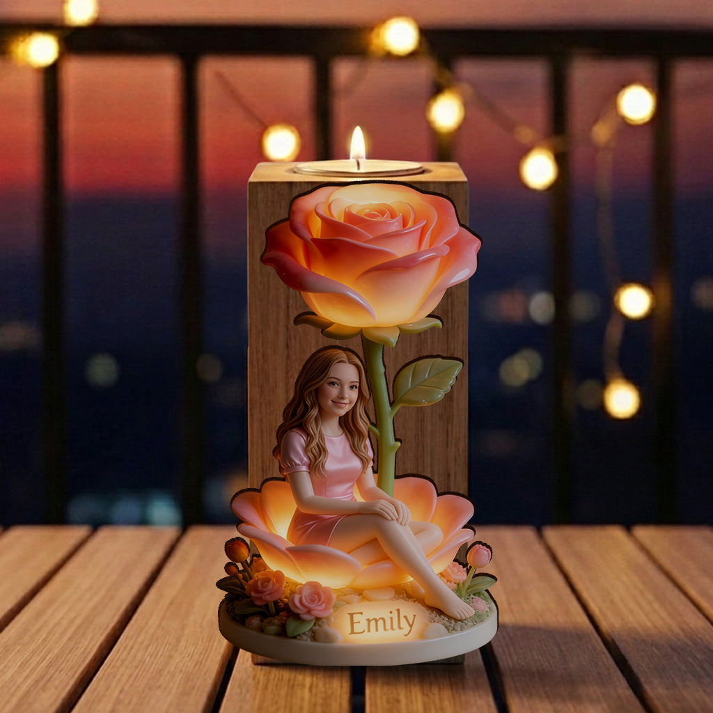 Custom From Photo And Flower - Personalized Self Love Custom Shape Wooden Candle Holder
