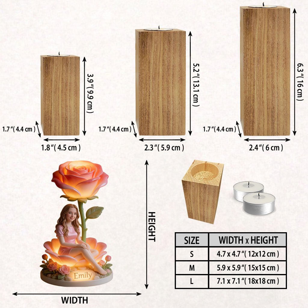 Custom From Photo And Flower - Personalized Self Love Custom Shape Wooden Candle Holder