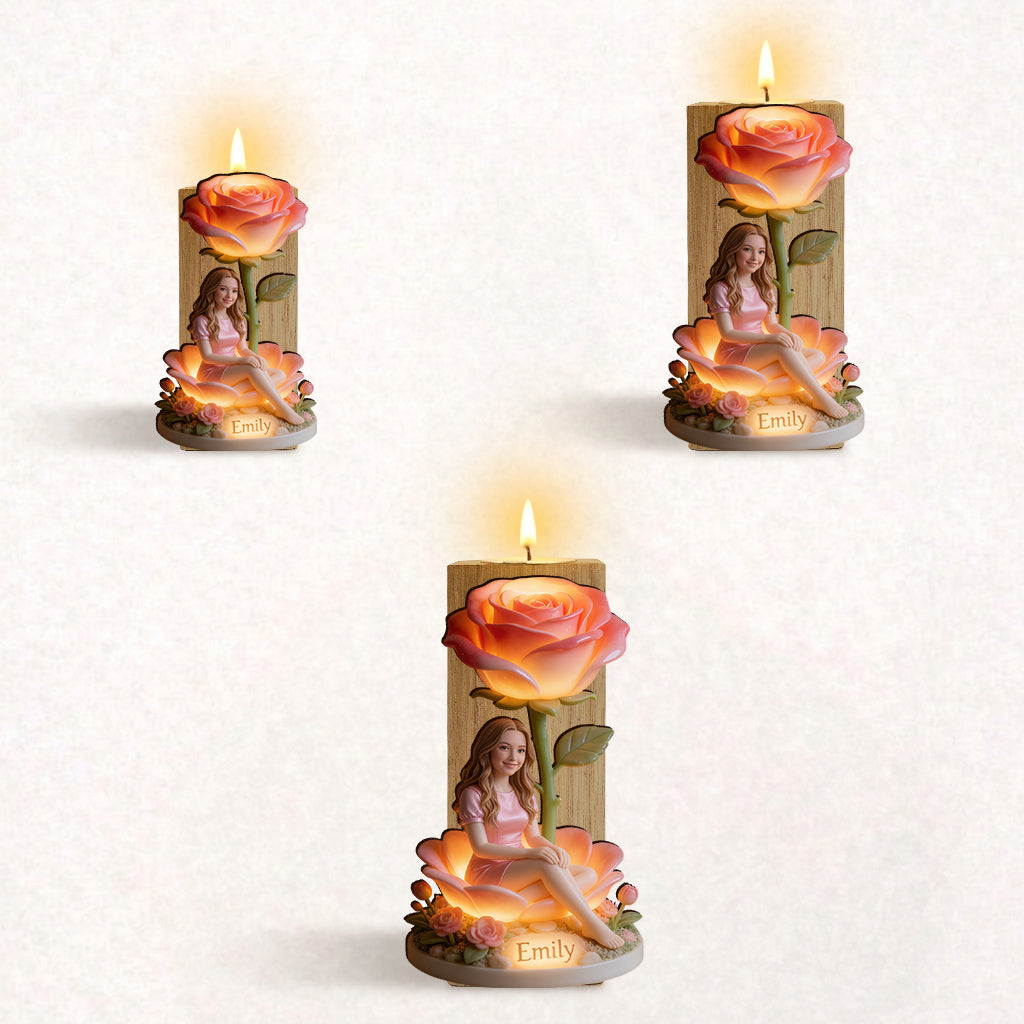 Custom From Photo And Flower - Personalized Self Love Custom Shape Wooden Candle Holder