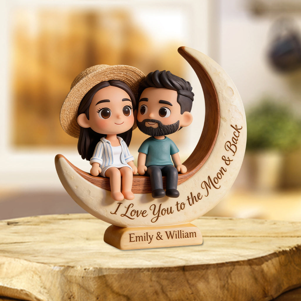 Ich liebe dich bis zum Mond und zurück – Personalisierte Acrylplakette in individueller Form für Paare