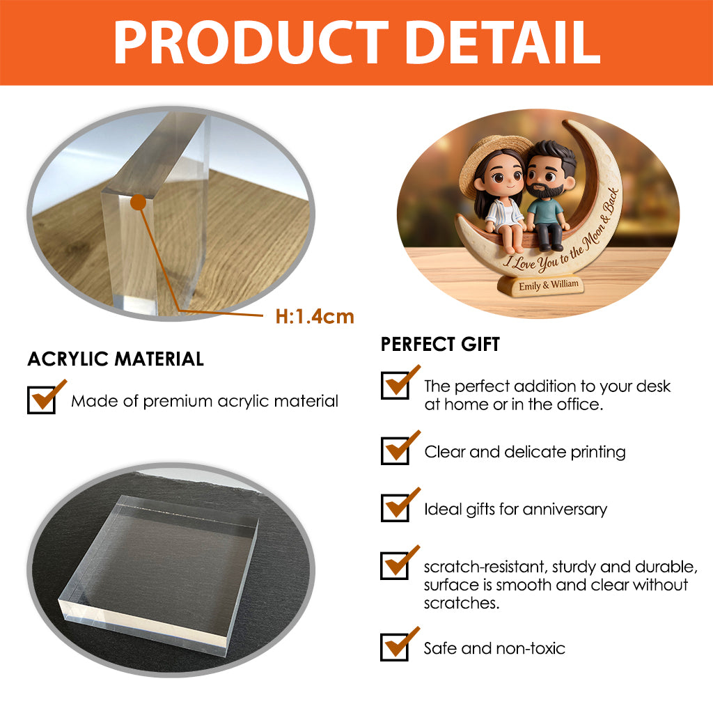 Ich liebe dich bis zum Mond und zurück – Personalisierte Acrylplakette in individueller Form für Paare