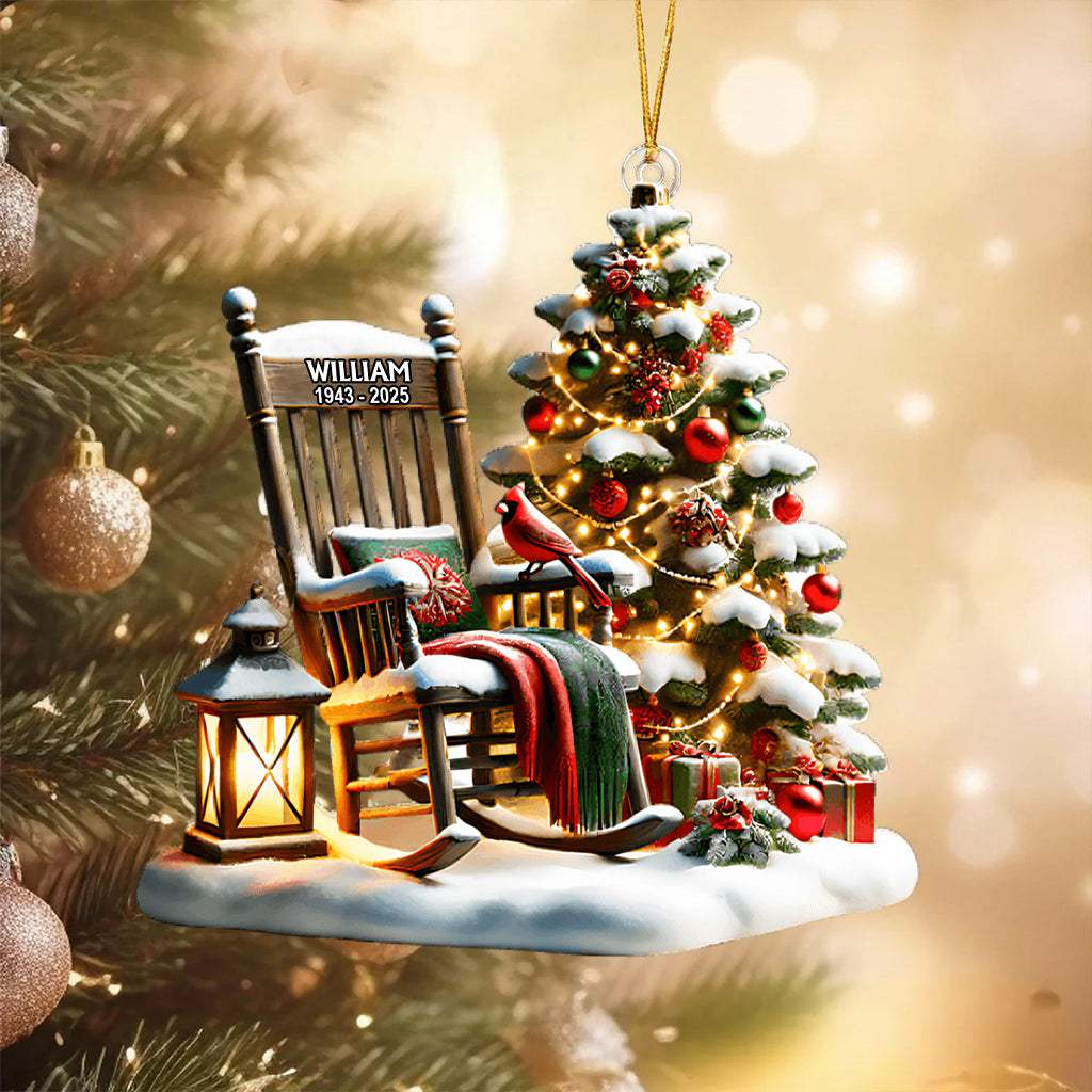 Rocking Chair With Cardinal - Personalized Memorial Transparent Ornament