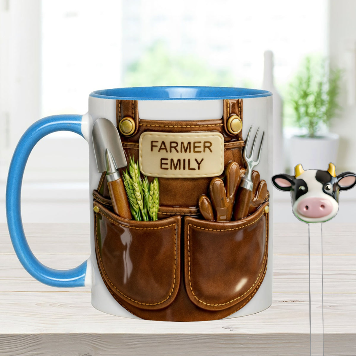 Farmer Gift Idea, Farm Decor - Personalized Farmer Set Accent Mug with Acrylic Stirrers