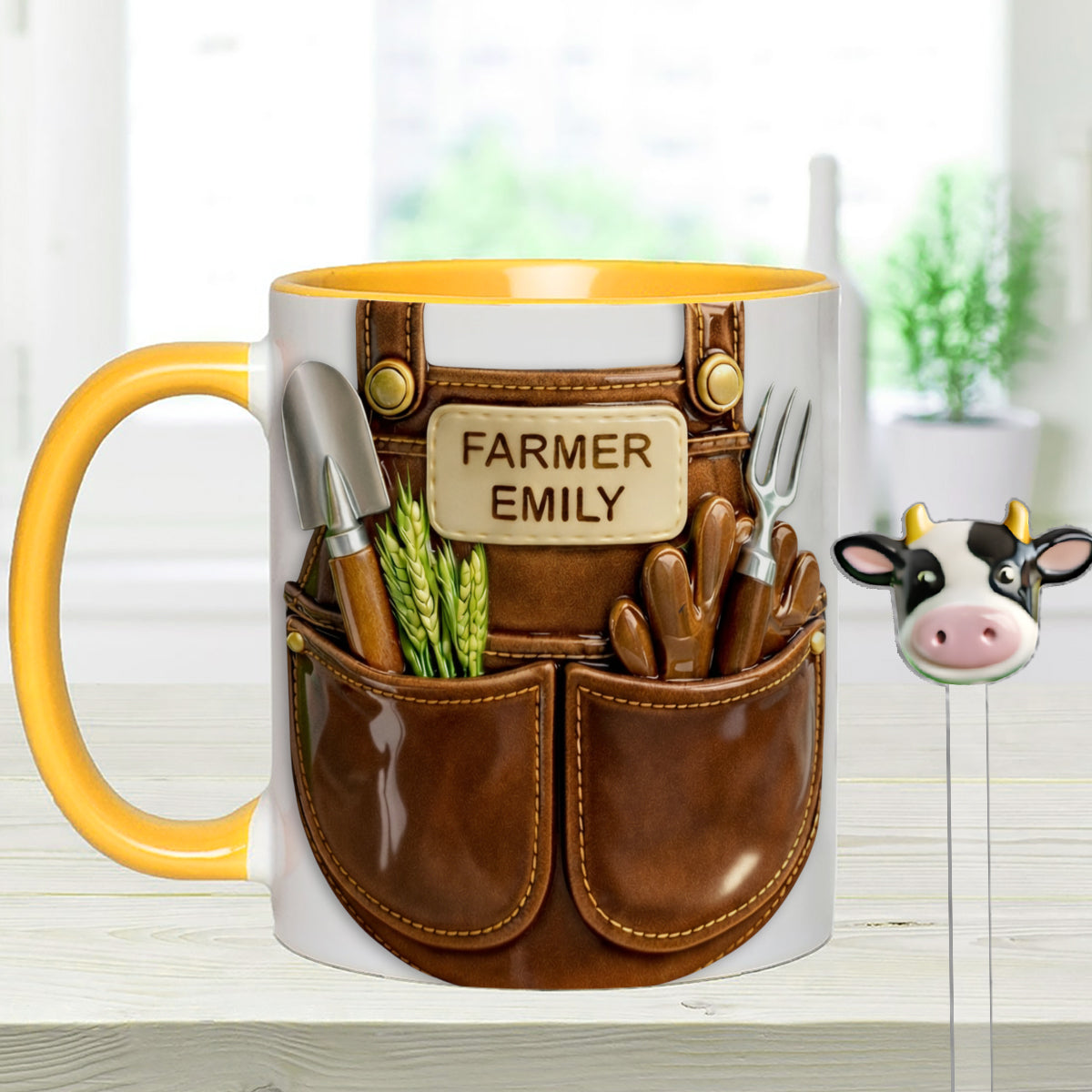 Farmer Gift Idea, Farm Decor - Personalized Farmer Set Accent Mug with Acrylic Stirrers