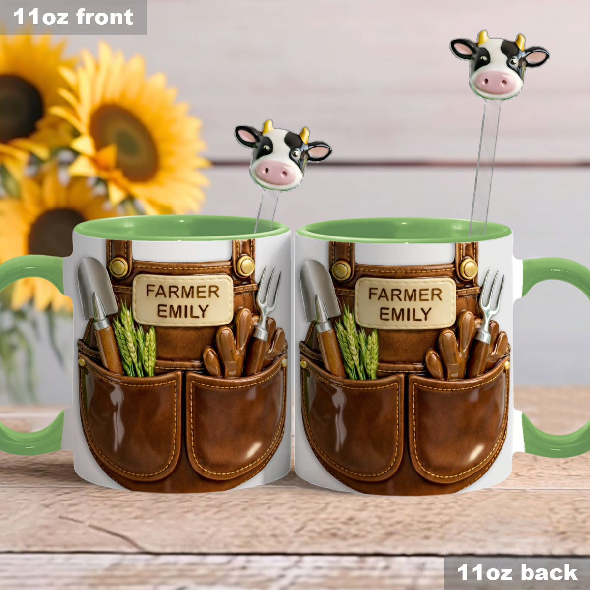 Farmer Gift Idea, Farm Decor - Personalized Farmer Set Accent Mug with Acrylic Stirrers