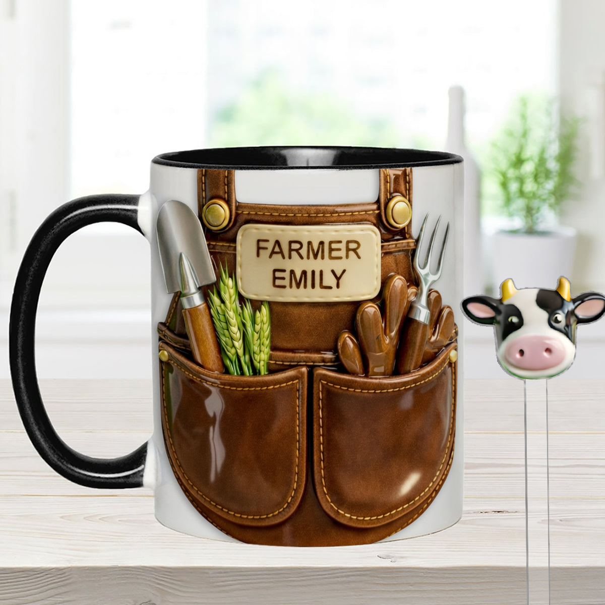 Farmer Gift Idea, Farm Decor - Personalized Farmer Set Accent Mug with Acrylic Stirrers
