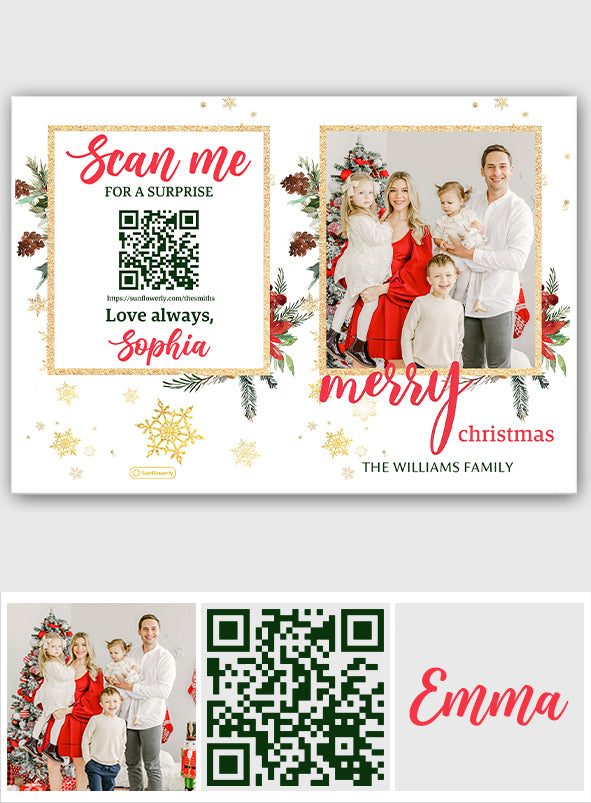 Frohe Weihnachten Goldglitzer - Personalisierte QR-Grußkarte