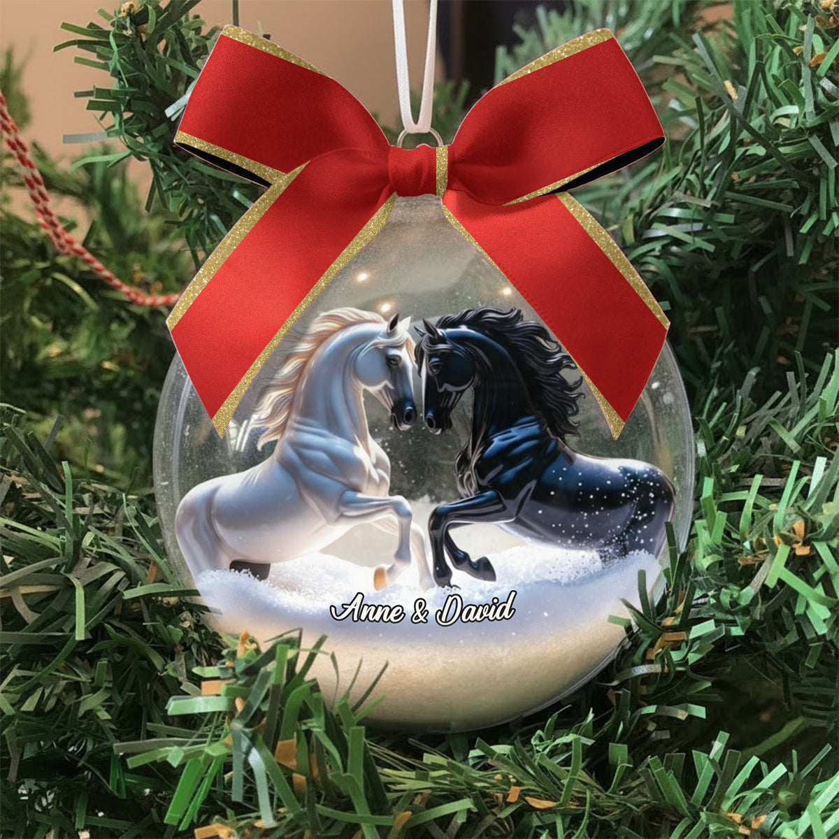You And Me We Got This - Couple Gifts - Personalized Horse Snow Globe Ornament With Bow