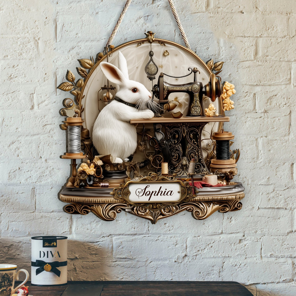 Rabbit Woman Cave Sewing - Personalized Sewing Custom Shaped Wood Sign