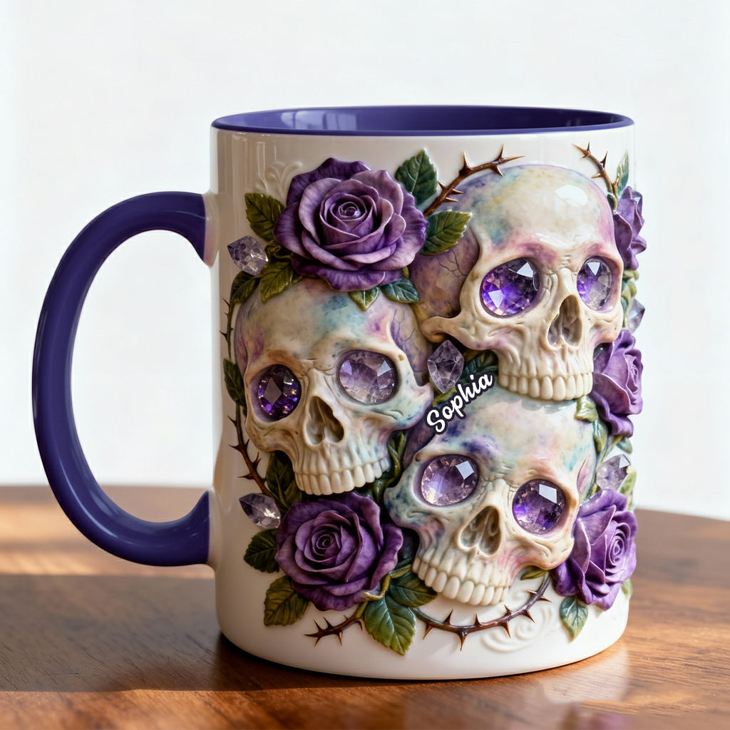Skulls And Roses – Personalisierte Tasse und Untersetzer mit Totenkopf-Motiv