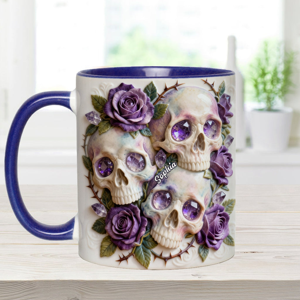 Skulls And Roses – Personalisierte Tasse und Untersetzer mit Totenkopf-Motiv