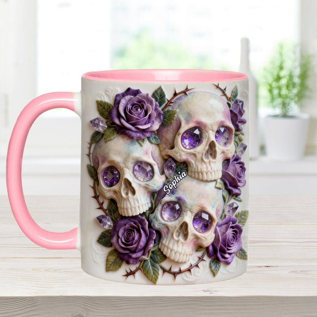 Skulls And Roses – Personalisierte Tasse und Untersetzer mit Totenkopf-Motiv