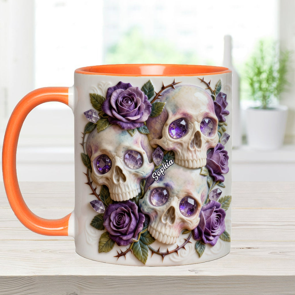 Skulls And Roses – Personalisierte Tasse und Untersetzer mit Totenkopf-Motiv