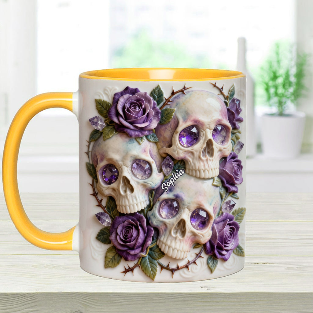 Skulls And Roses – Personalisierte Tasse und Untersetzer mit Totenkopf-Motiv