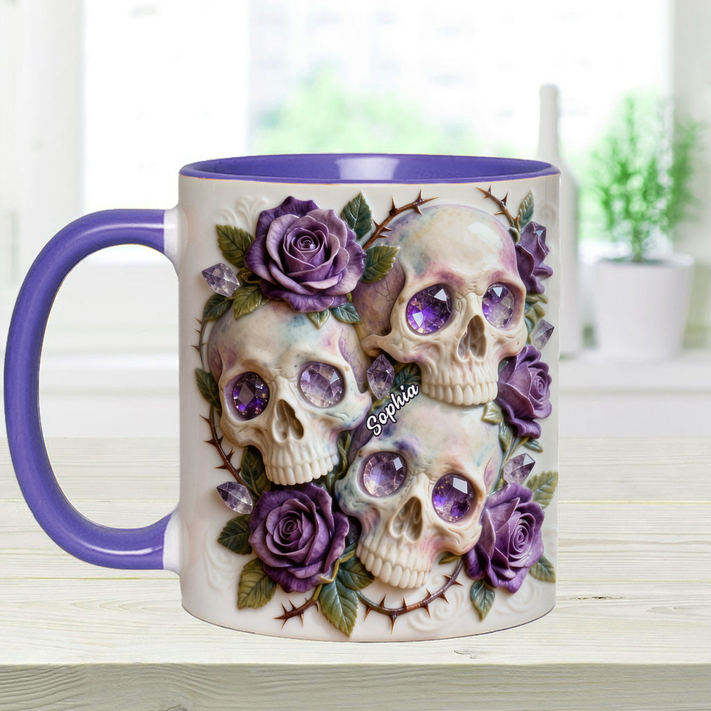 Skulls And Roses – Personalisierte Tasse und Untersetzer mit Totenkopf-Motiv