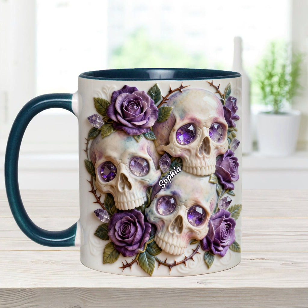 Skulls And Roses – Personalisierte Tasse und Untersetzer mit Totenkopf-Motiv