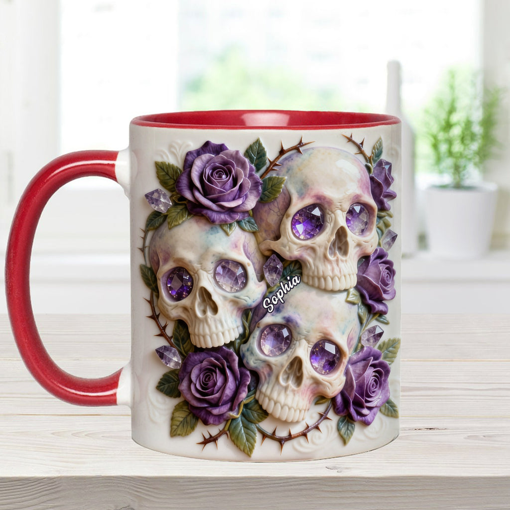 Skulls And Roses – Personalisierte Tasse und Untersetzer mit Totenkopf-Motiv