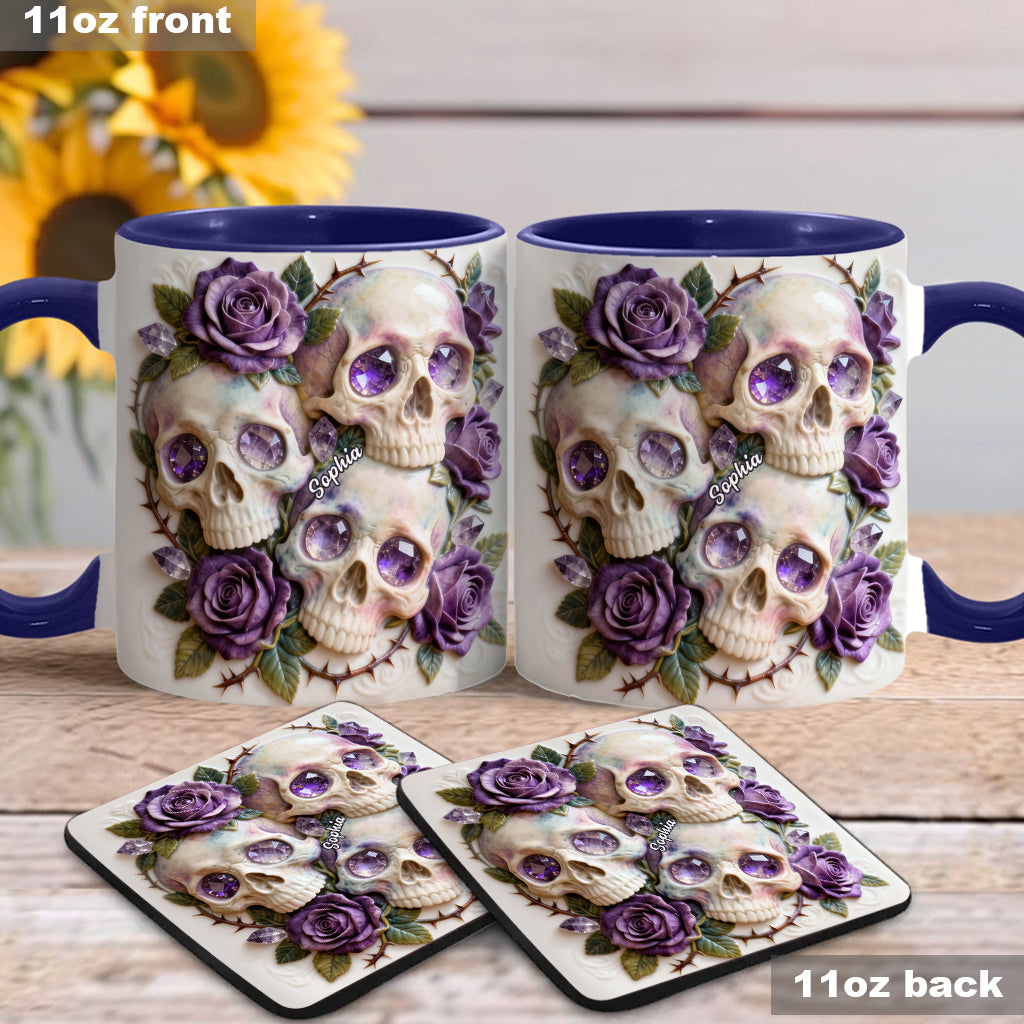 Skulls And Roses – Personalisierte Tasse und Untersetzer mit Totenkopf-Motiv