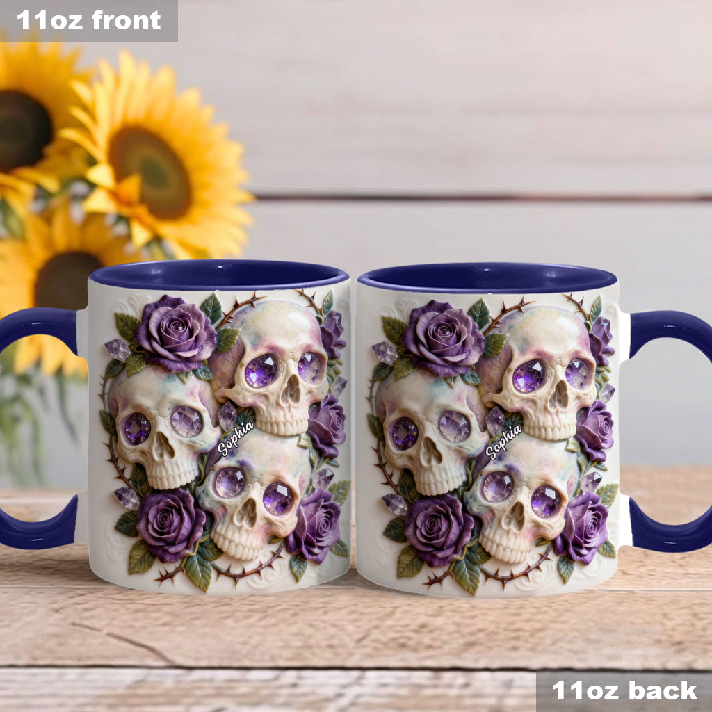 Skulls And Roses – Personalisierte Tasse und Untersetzer mit Totenkopf-Motiv