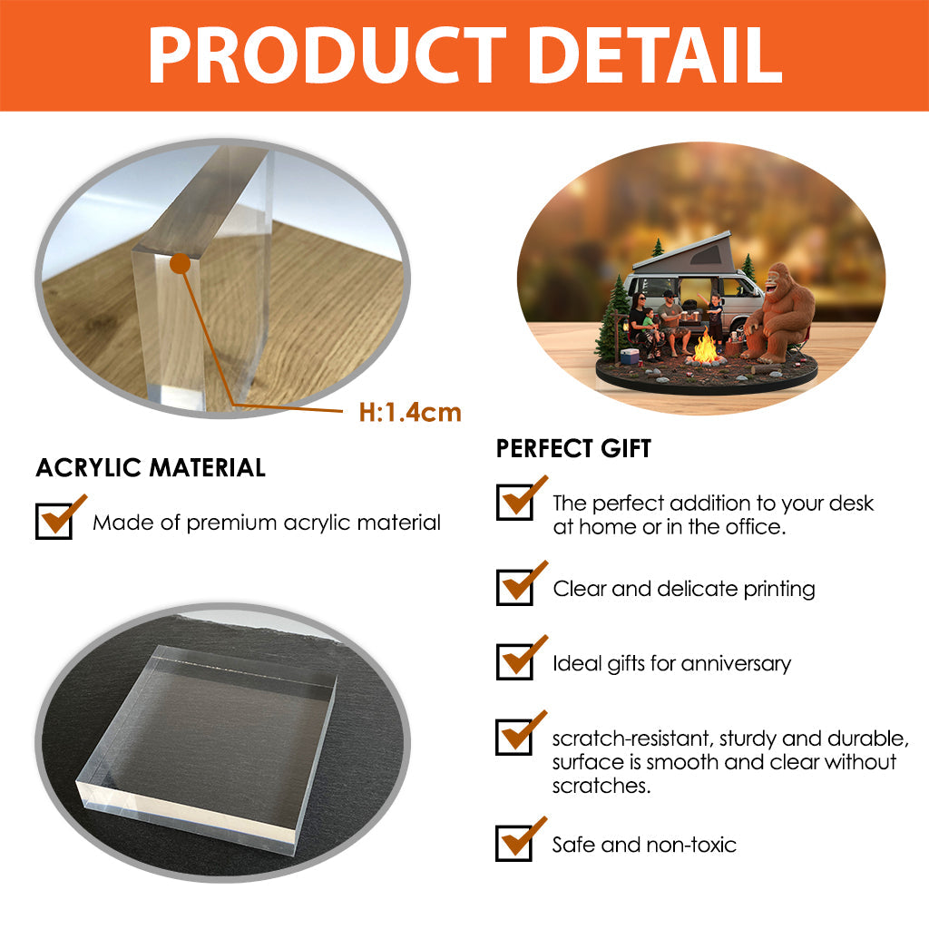 Lustiges Camping-Motiv mit Sasquatch, individuell gestaltet nach Foto – Personalisierte Camping-Acrylplakette in Sonderform