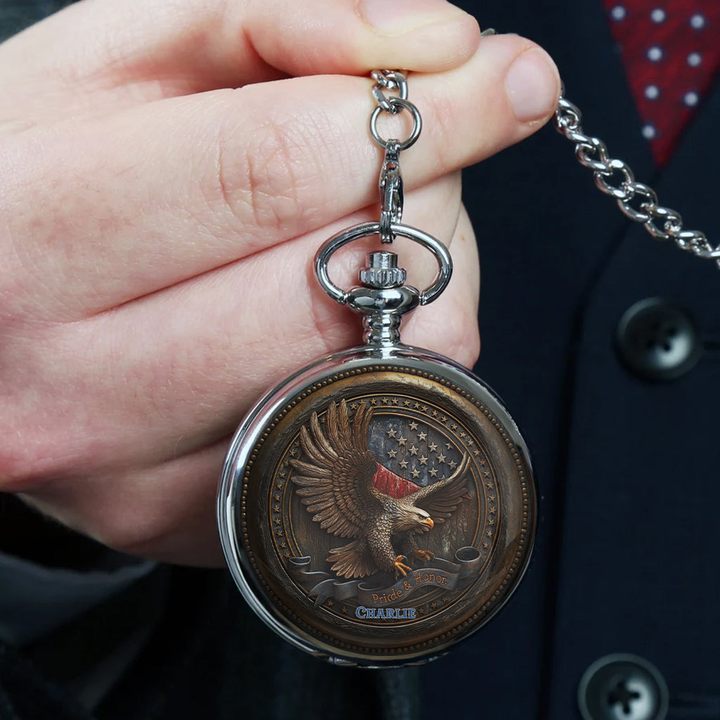 Stolz, Amerikaner zu sein – Personalisierte Weißkopfseeadler-Taschenuhr