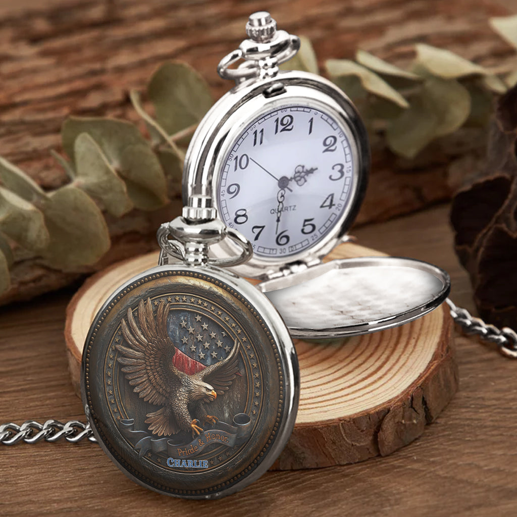 Stolz, Amerikaner zu sein – Personalisierte Weißkopfseeadler-Taschenuhr