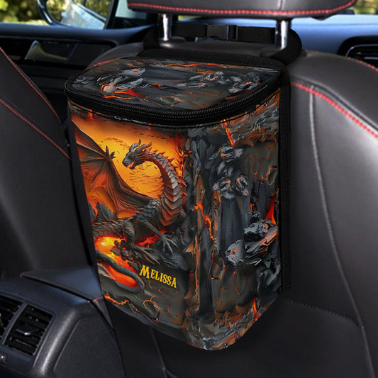 Vulkanischer Drache – Personalisierter tragbarer Auto-Mülleimer/Organizer in Drachenform