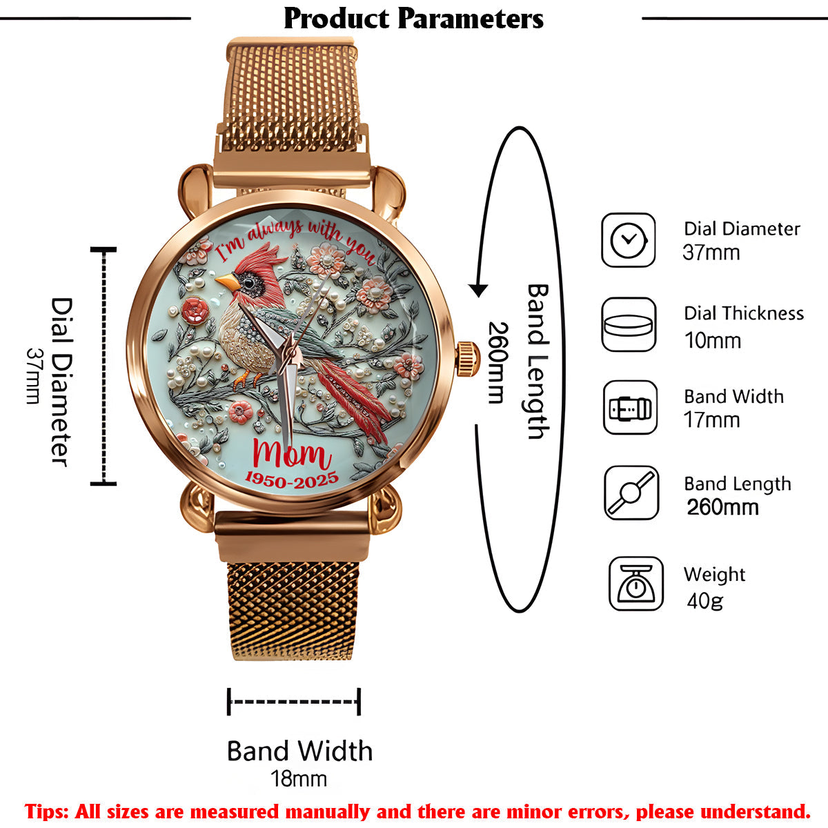 Ich bin immer bei dir – personalisierte Gedenk-Damenhanduhr