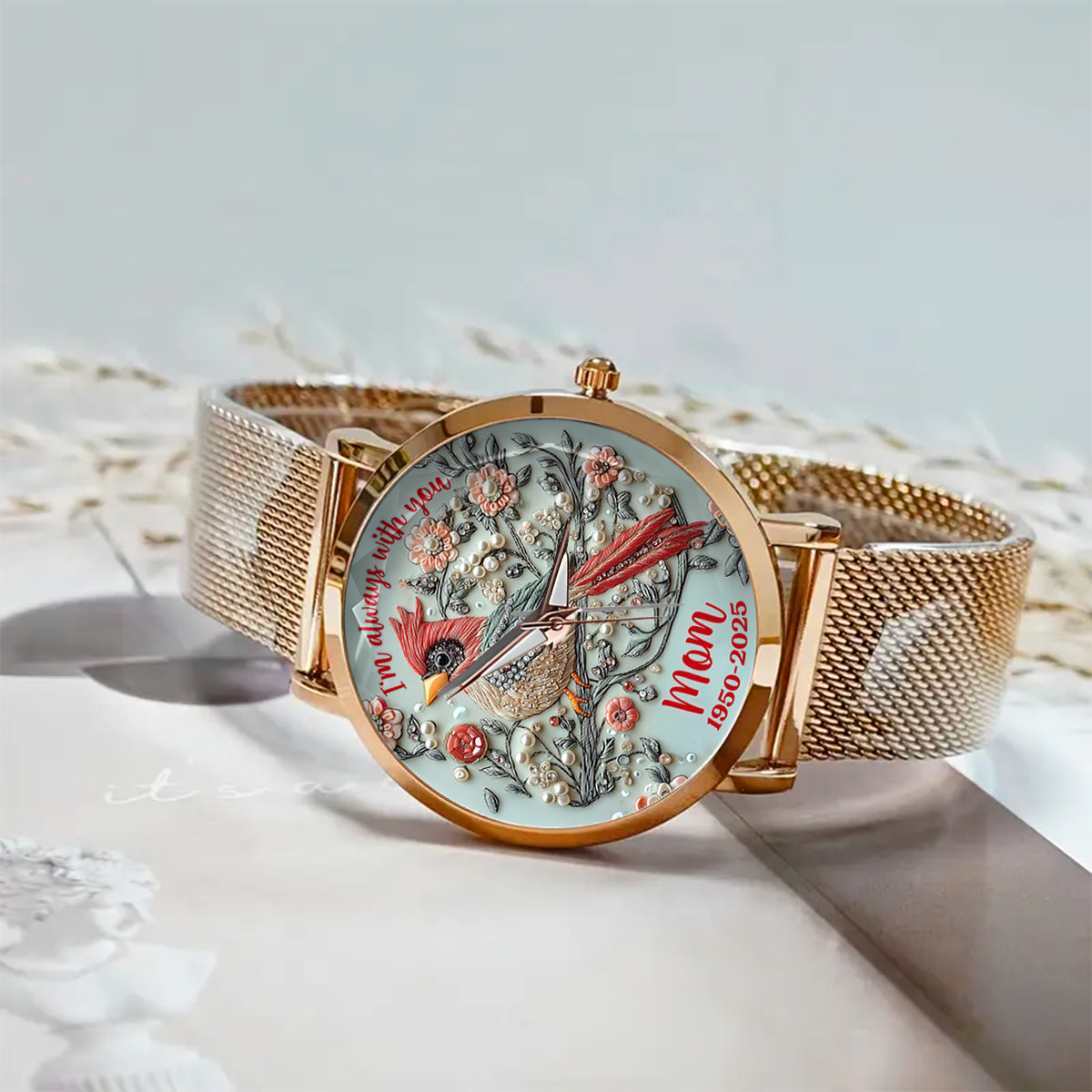 Ich bin immer bei dir – personalisierte Gedenk-Damenhanduhr