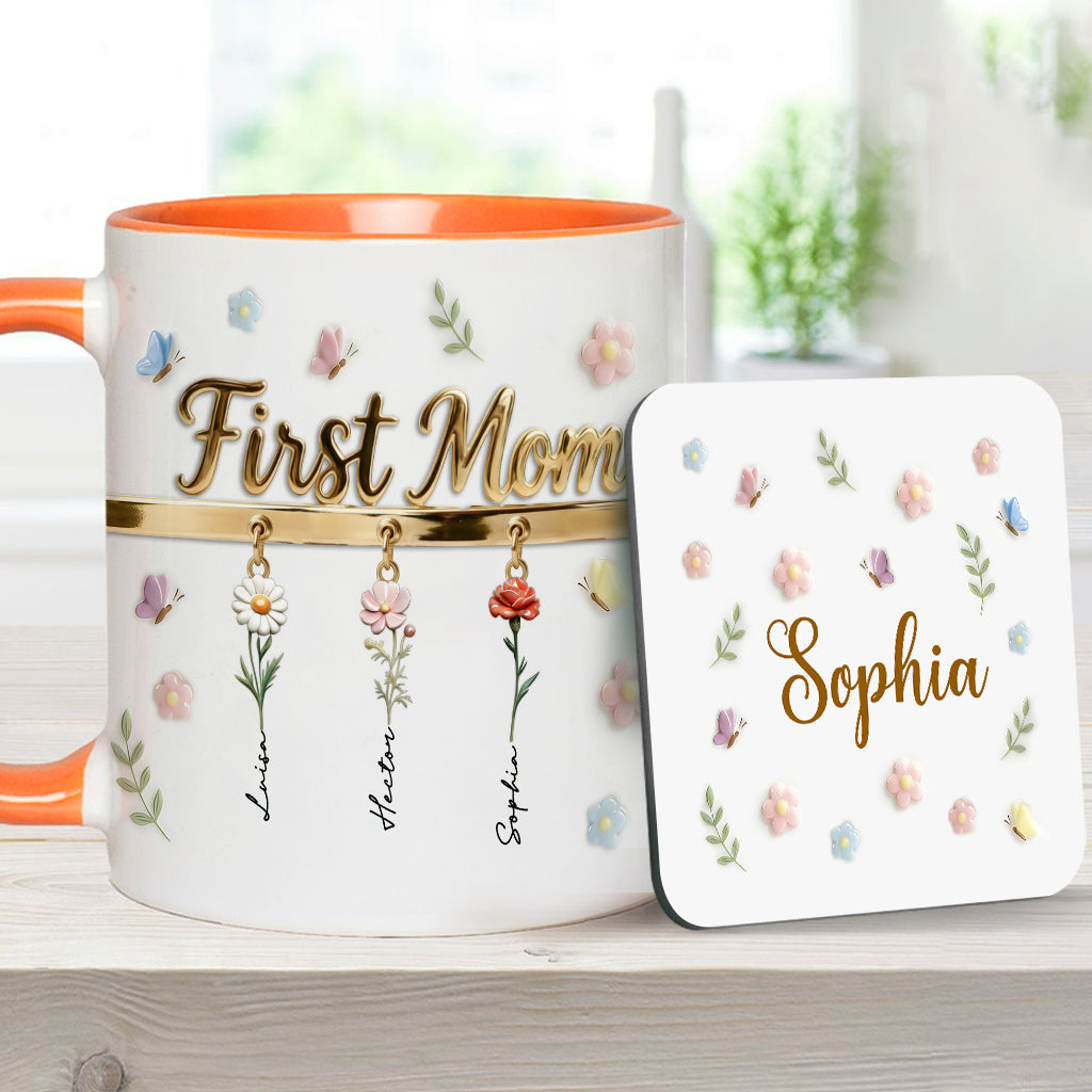 Erst Mama, jetzt Oma – Personalisierte Tasse und Untersetzer mit Oma-Motiv