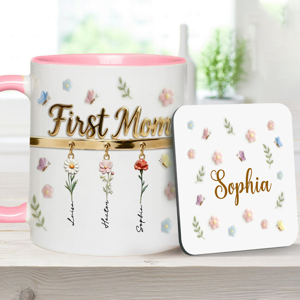 Erst Mama, jetzt Oma – Personalisierte Tasse und Untersetzer mit Oma-Motiv