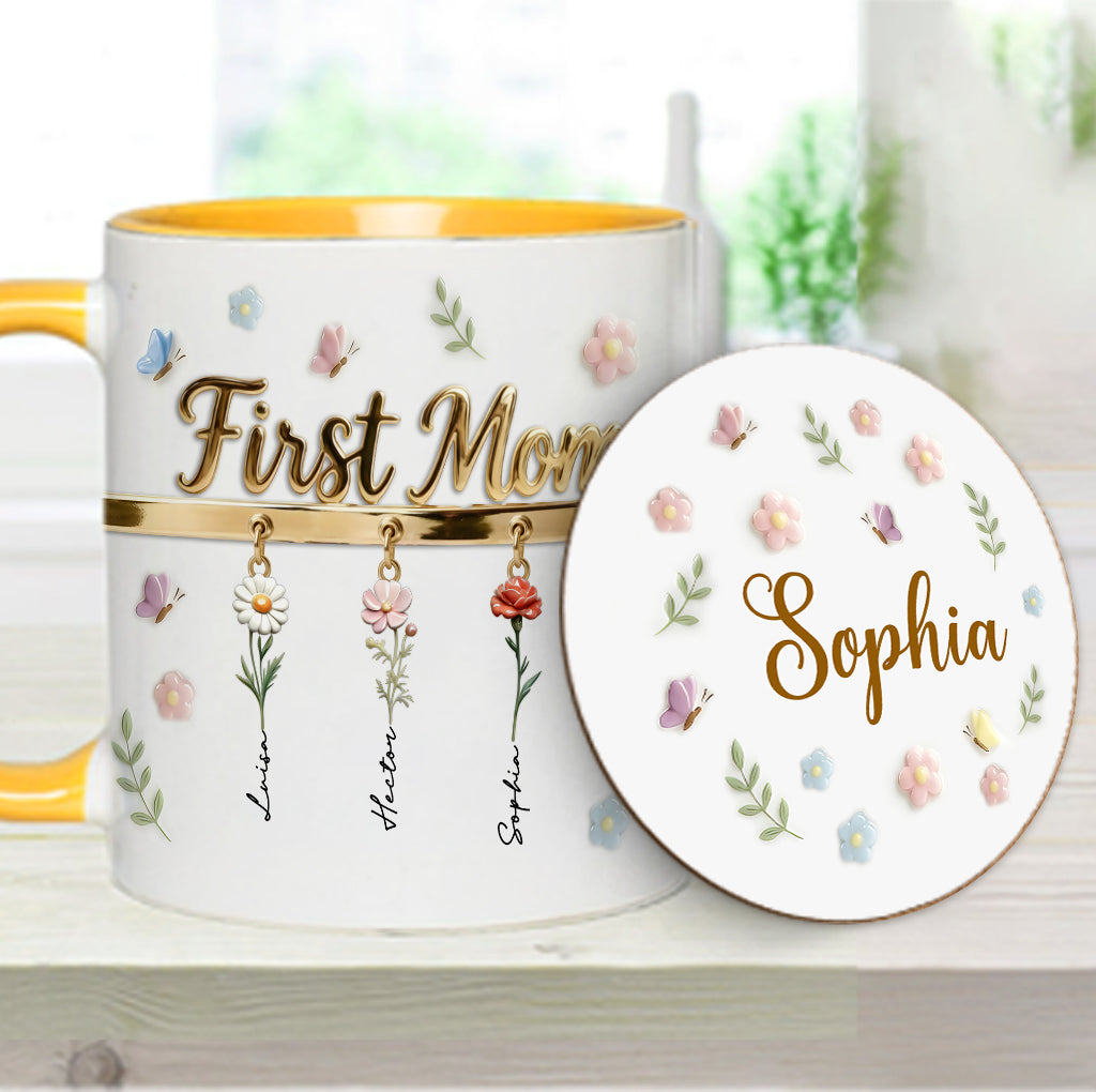 Erst Mama, jetzt Oma – Personalisierte Tasse und Untersetzer mit Oma-Motiv