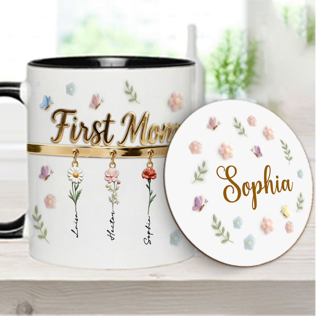 Erst Mama, jetzt Oma – Personalisierte Tasse und Untersetzer mit Oma-Motiv