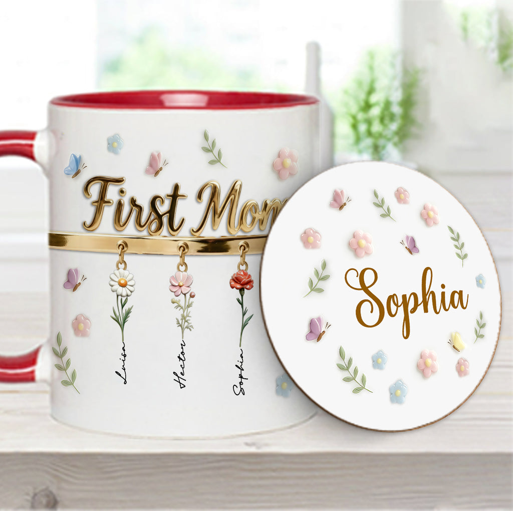 Erst Mama, jetzt Oma – Personalisierte Tasse und Untersetzer mit Oma-Motiv