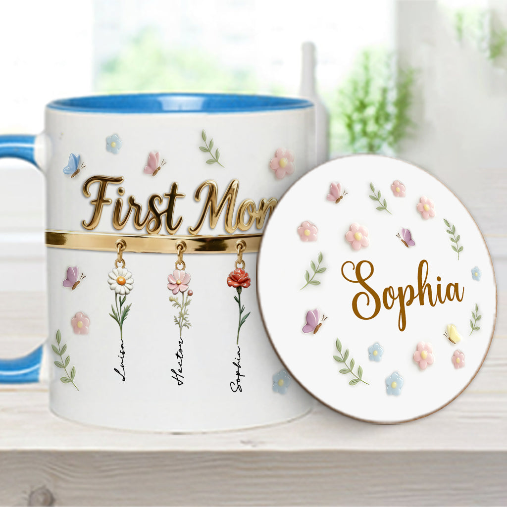 Erst Mama, jetzt Oma – Personalisierte Tasse und Untersetzer mit Oma-Motiv