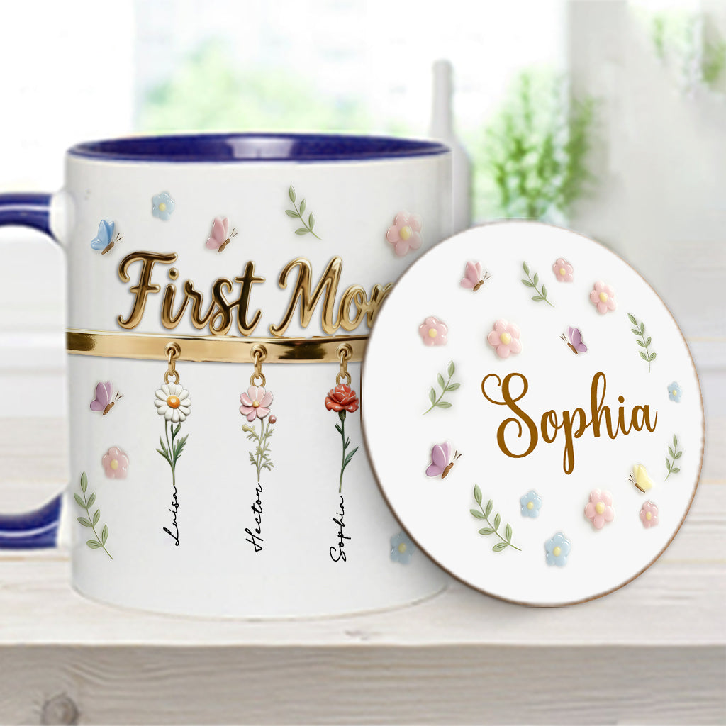 Erst Mama, jetzt Oma – Personalisierte Tasse und Untersetzer mit Oma-Motiv