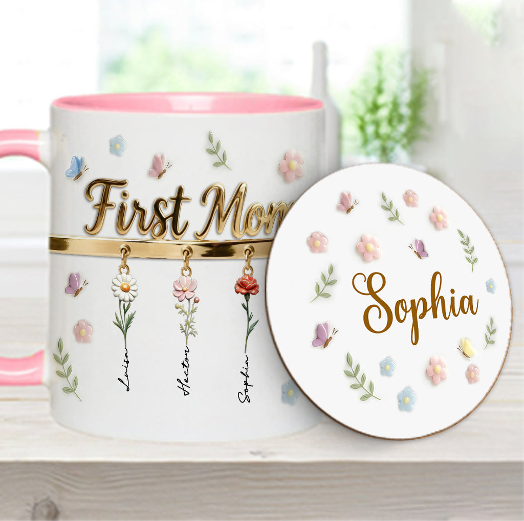 Erst Mama, jetzt Oma – Personalisierte Tasse und Untersetzer mit Oma-Motiv