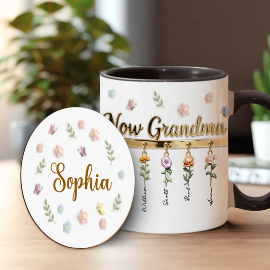 First Mom Now Grandma - Personalized Grandma Accent Mug & Coaster