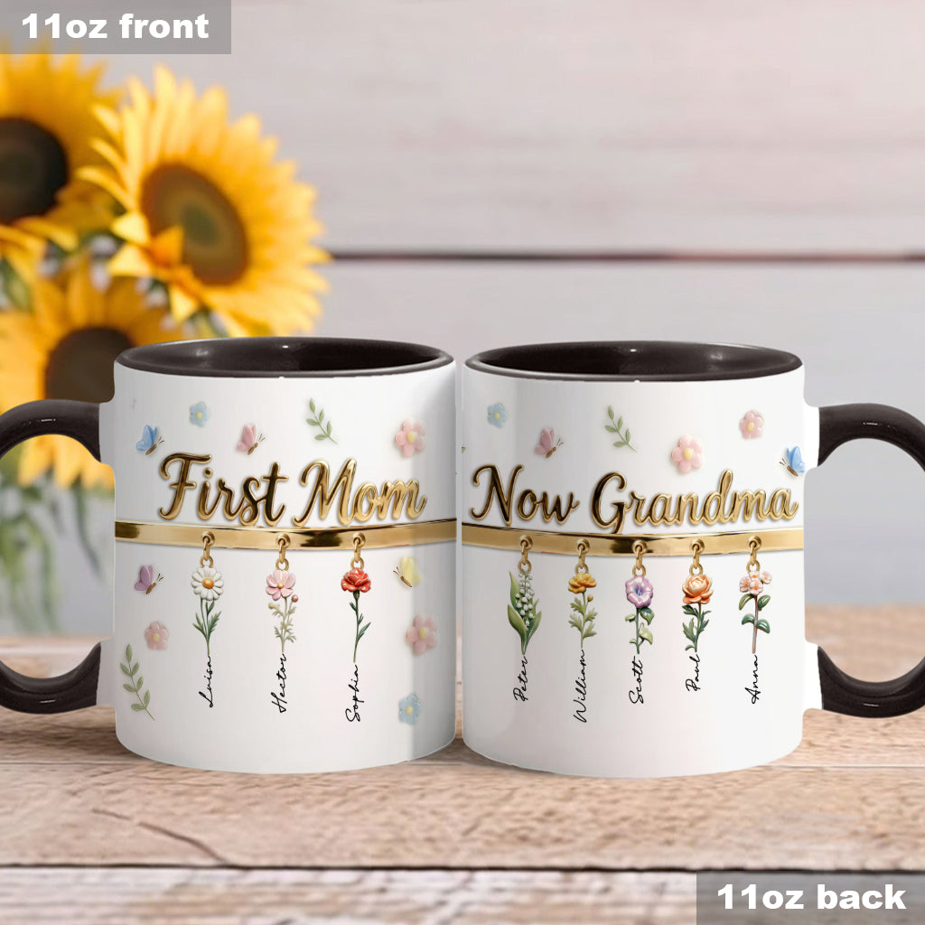 Erst Mama, jetzt Oma – Personalisierte Tasse und Untersetzer mit Oma-Motiv