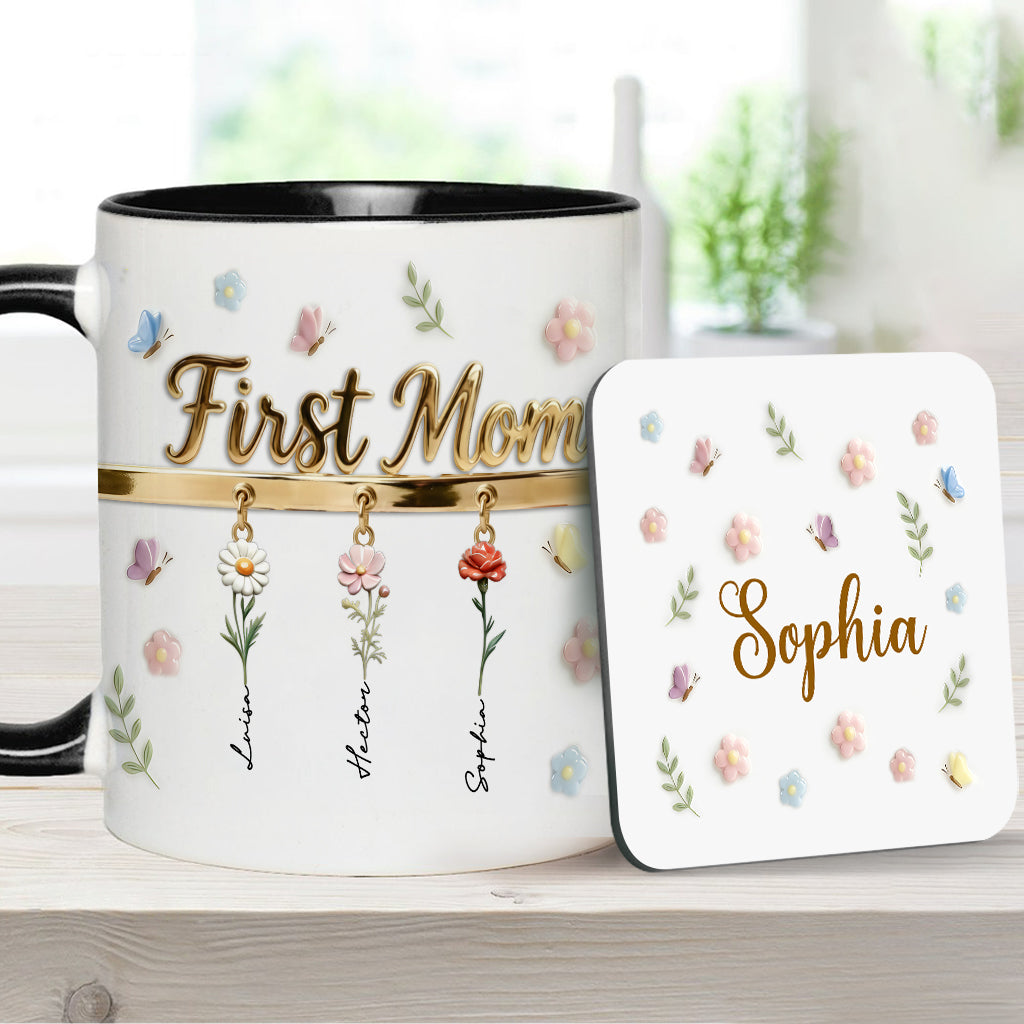 Erst Mama, jetzt Oma – Personalisierte Tasse und Untersetzer mit Oma-Motiv