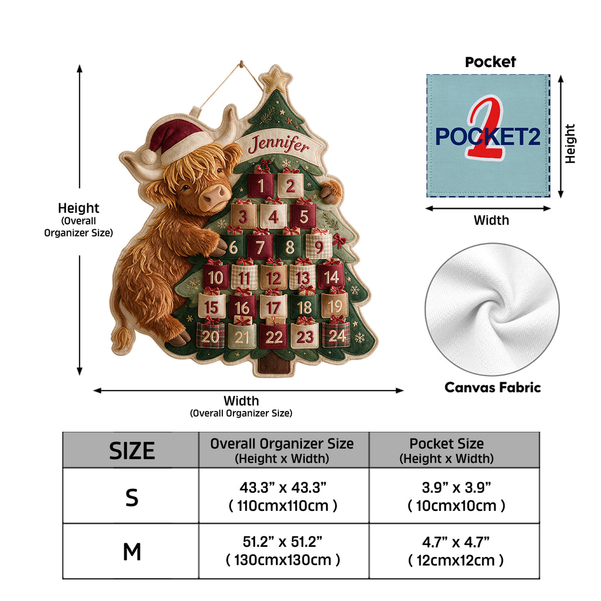 Just Waiting For Christmas - Personalized Highland Cow Fabric Advent Calendar