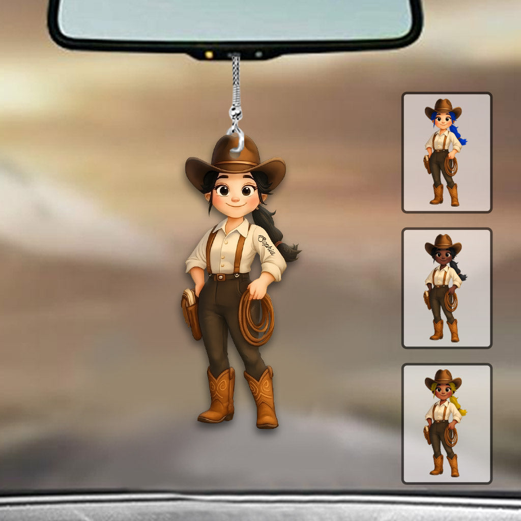 Niedliches Chibi-Cowgirl – Personalisierter Cowgirl-Autoanhänger
