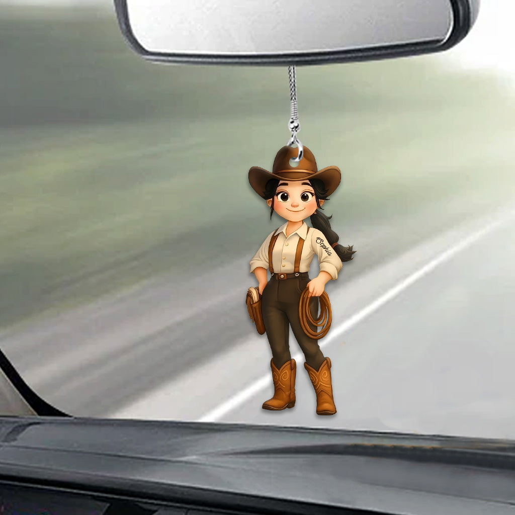 Niedliches Chibi-Cowgirl – Personalisierter Cowgirl-Autoanhänger