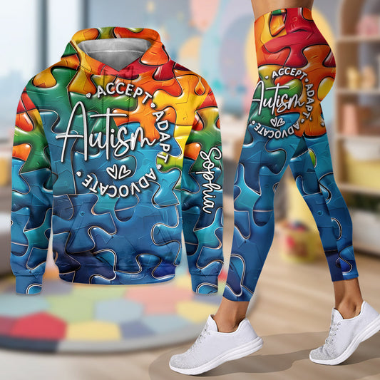 Autismus-Akzeptanz-Anpassungs-Botschafter – Personalisierter Hoodie und Leggings zur Sensibilisierung für Autismus