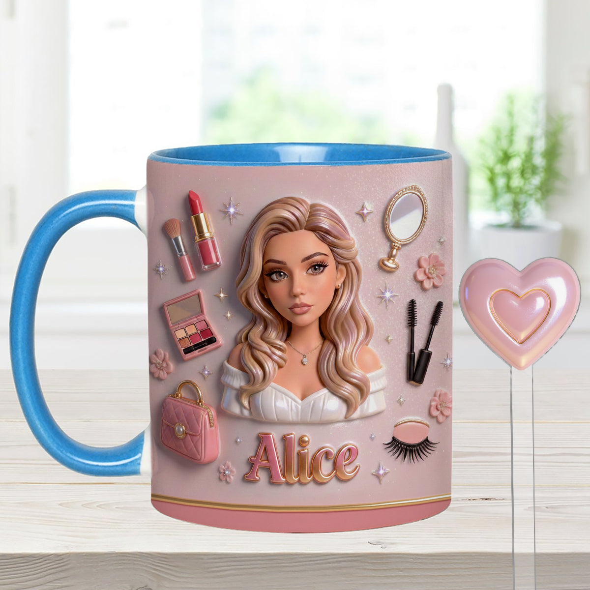Liebe Make-up, Make-up-Artist – Personalisierter Make-up-Set-Becher mit Acryl-Rührstäbchen