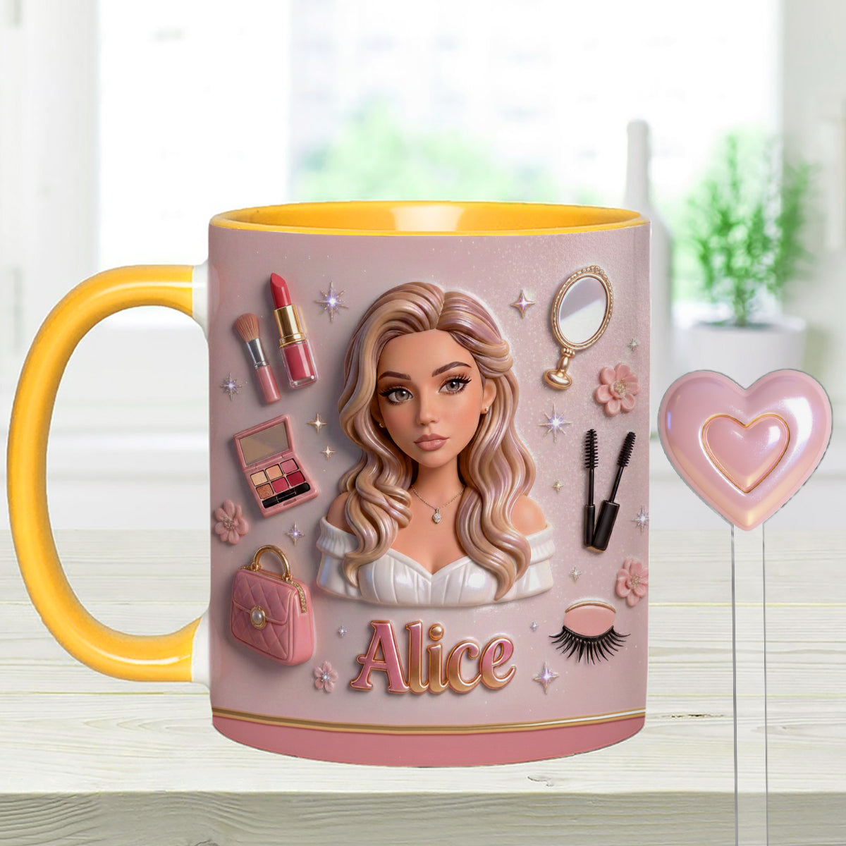 Liebe Make-up, Make-up-Artist – Personalisierter Make-up-Set-Becher mit Acryl-Rührstäbchen
